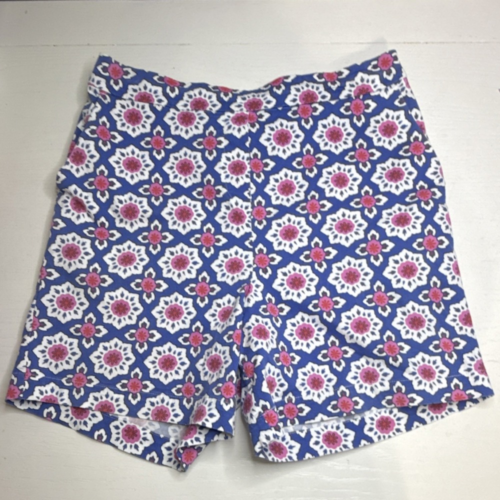 Boden Women's Chino pull on Shorts Blue Pink floral Mid Rise Size 6 preppy beach